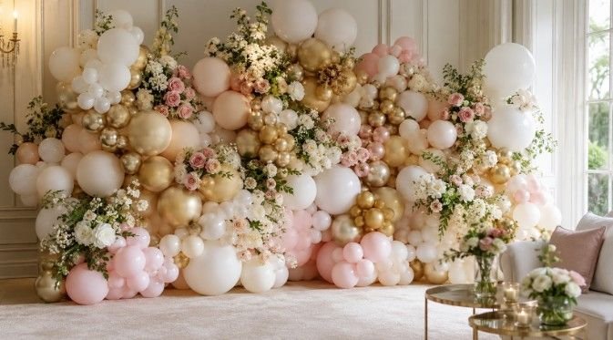 Modern Event Styling With Balloon Decoration Ideas On Wall
